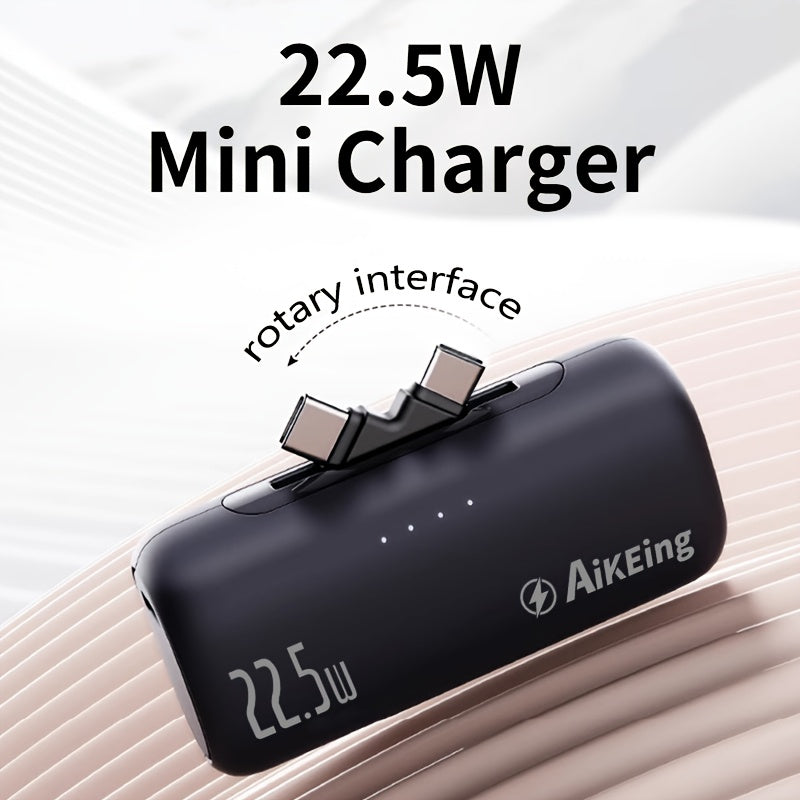 Aikeing 5000mAh 迷你行動電源，手機充電解決方案，iPhone 充電器，Type-C 相容行動電源，具備 LED 數位螢幕，適用於 iPhone 16/16 Plus/15 Pro/15 Pro Max/iPad Pro/Android 裝置