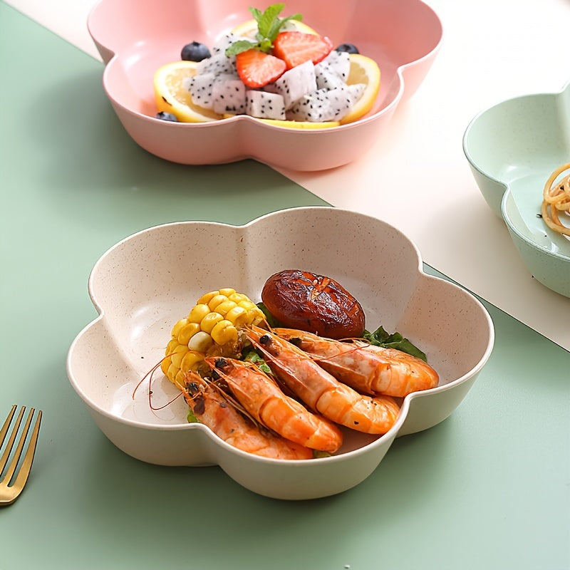 5pcs, Flower Dinner Plates, Reusable Unbreakable Plastic Plates, Lunch Plate, Bread Plate, Table Fruit Plate, Cake Plate Salad Plate, Chip Plate, Small Dish, Outdoor Dining Plate, Dishwasher & Microwave Safe, Kitchenware
