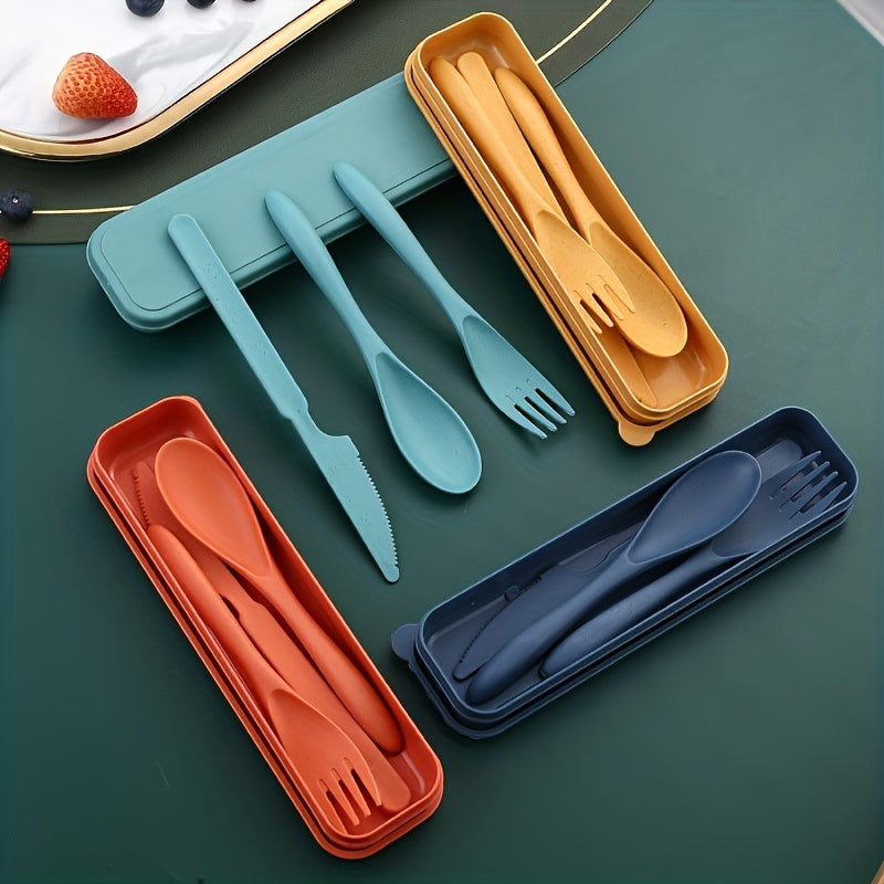 1 Set Outdoor Cutlery Set – Portable Spoon, Fork & Knife with Storage Case – Reusable Camping Utensil Set – Perfect for Work, School, Travel & Picnics
