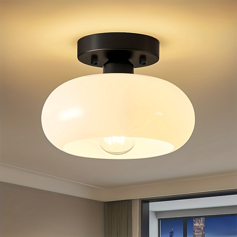 Modern Farmhouse Style Pendant Light with Glass Cover - Semi-Flush Mount Ceiling Light, Hardwired Installation, E26/E27 Bulb Base, No Wiring Required, Suitable for Kitchen Island, Living Room and Bedroom Lighting