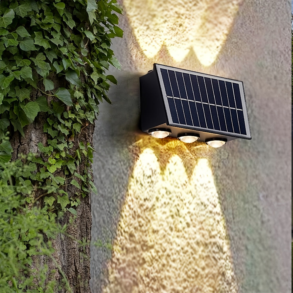 Outdoor Solar LED Wall Light, Outdoor Wall Decorative Light, 6 LED Up and Down Lighting, Solar Fence Light, Home LED Landscape Light, Suitable for Courtyard, Villa, Garden, Garage, Porch, Easter Decoration, Outdoor Solar Decorative Light