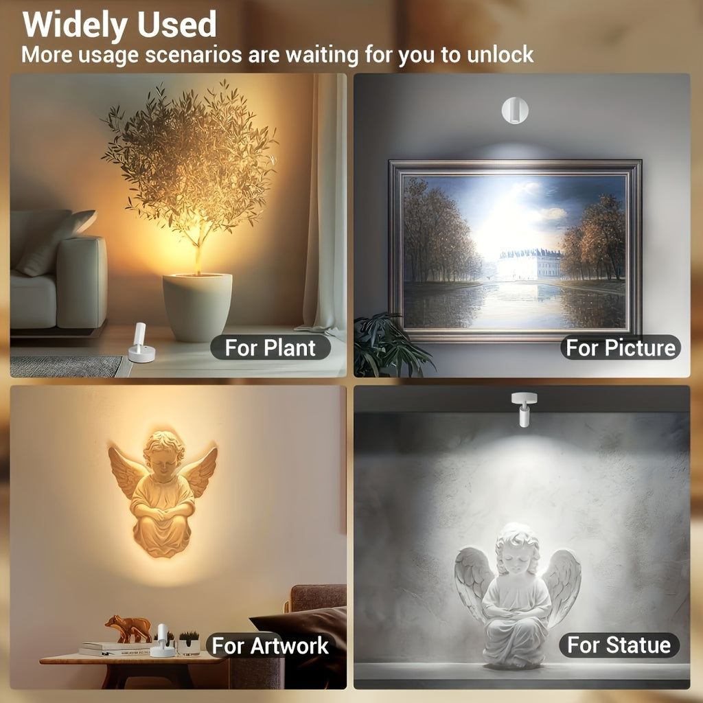 Tri-color temperature wireless motion sensor spotlight, magnetic wall light, high-efficiency sensor light, battery-powered rechargeable wall light, adjustable warm/cool/neutral light, indoor spotlight, suitable for hallways, photos, artwork display