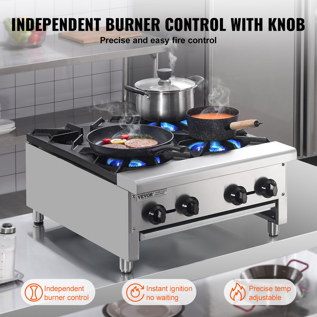 VEVOR Commercial Gas Stove, 1/4 Burner Countertop Cooking Hot Plate, Kitchen