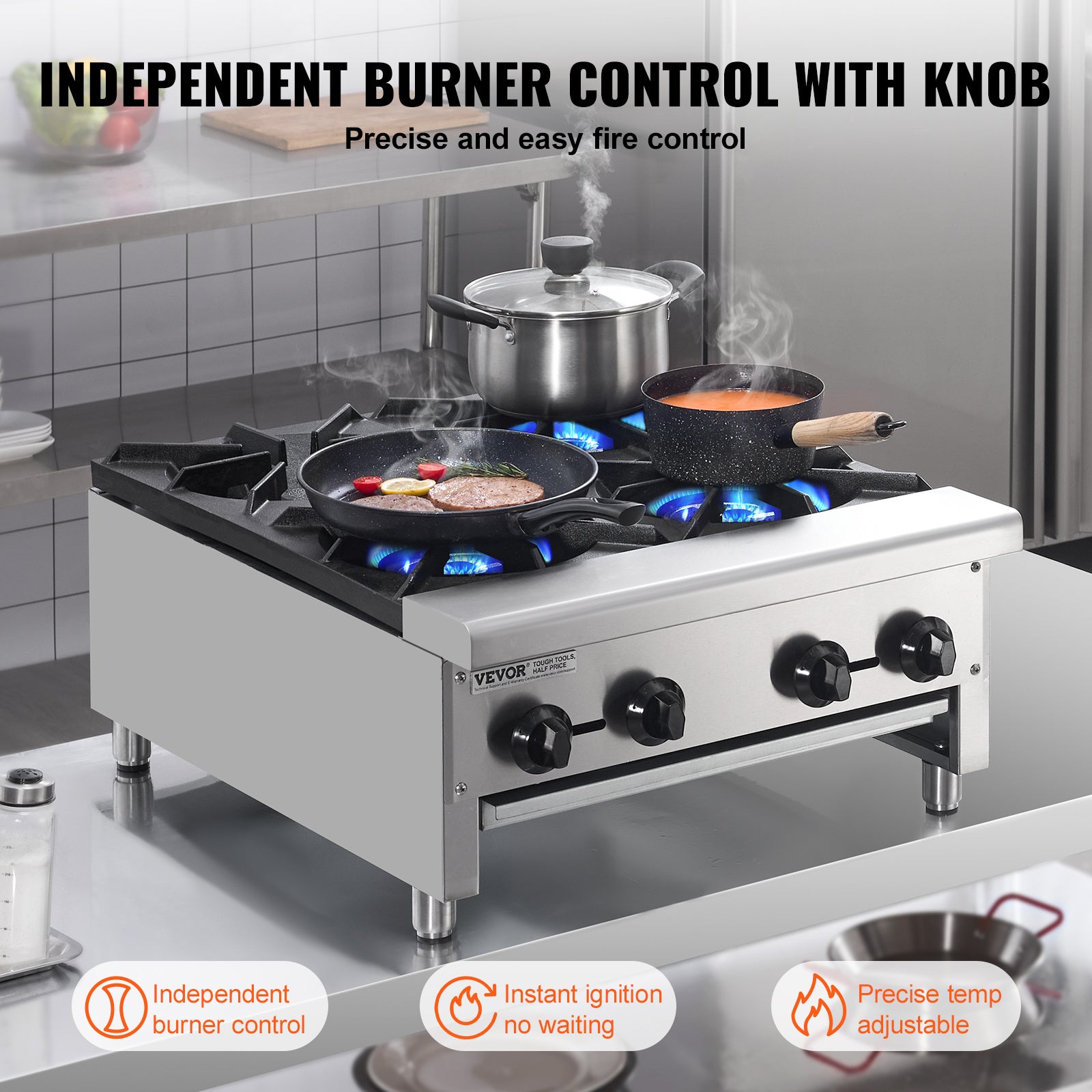 VEVOR Commercial Gas Stove, 1/4 Burner Countertop Cooking Hot Plate, Kitchen