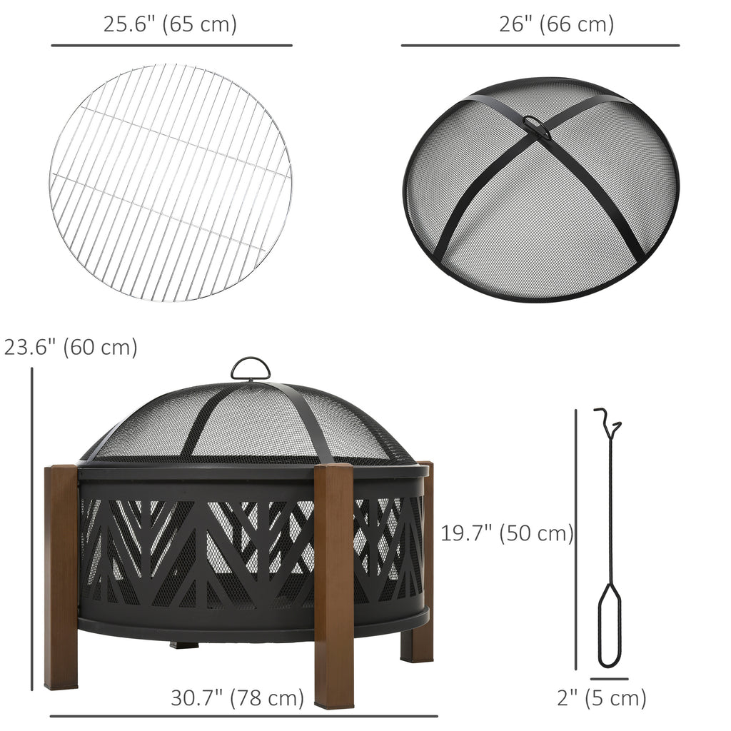 31-Inch Outdoor Stove, 2-in-1 Round Stove Cover with Lid, BBQ Grill, Backyard, Camping, Campfire, Wood Stove, Black