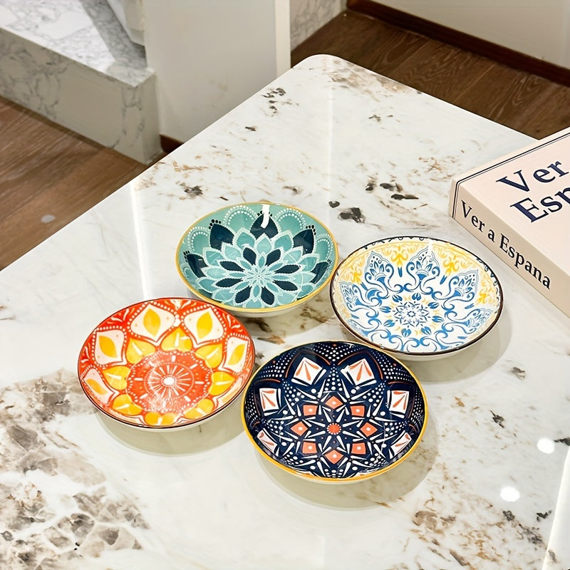 6-Piece Set – Ceramic Bohemian Plates, Salad Plate, Dessert Bowl, Snack Dish, Multi-Functional Kitchen Tableware – Dishwasher, Oven & Microwave Safe – Perfect for Hot Pot, Camping, Picnic