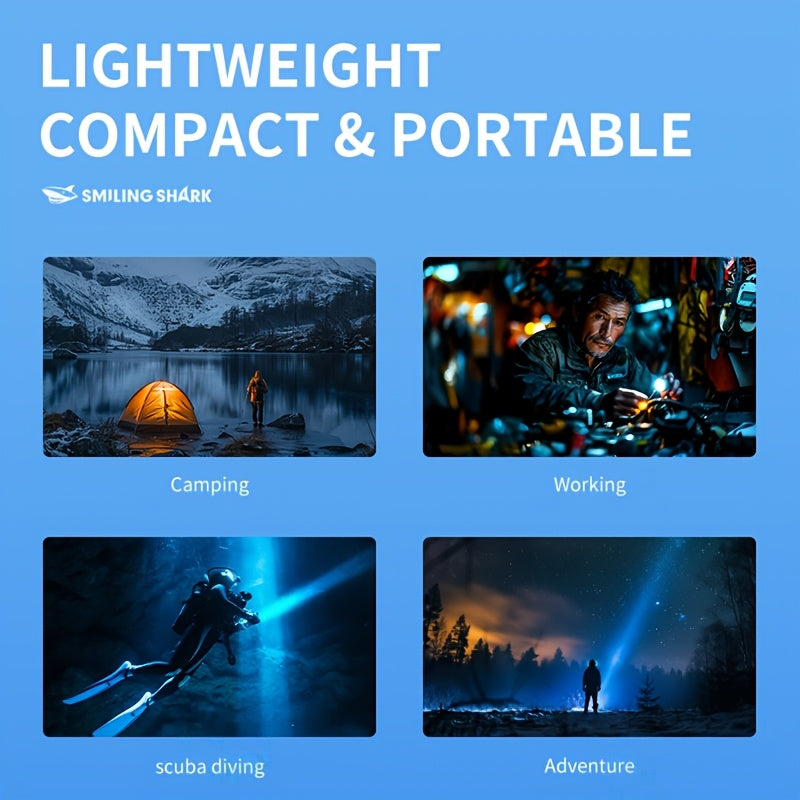 Smiling Shark Rechargeable High Lumen Diving Flashlight, LED High Power Dimmable Ultra Bright Rechargeable Light, for Diving & Night Lighting, Perfect for New Year Christmas Gifts