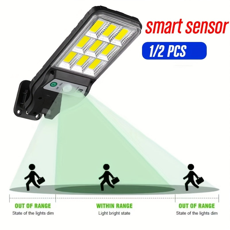 1/2 Pack COB Solar Exterior Wall Light, Smart Motion Sensor Switch, 3 Lighting Modes, Solar Charging Outdoor Street Light, Perfect for Outdoor Garden Lighting, Garden, Patio, Street Light, Porch Light, Home Lighting
