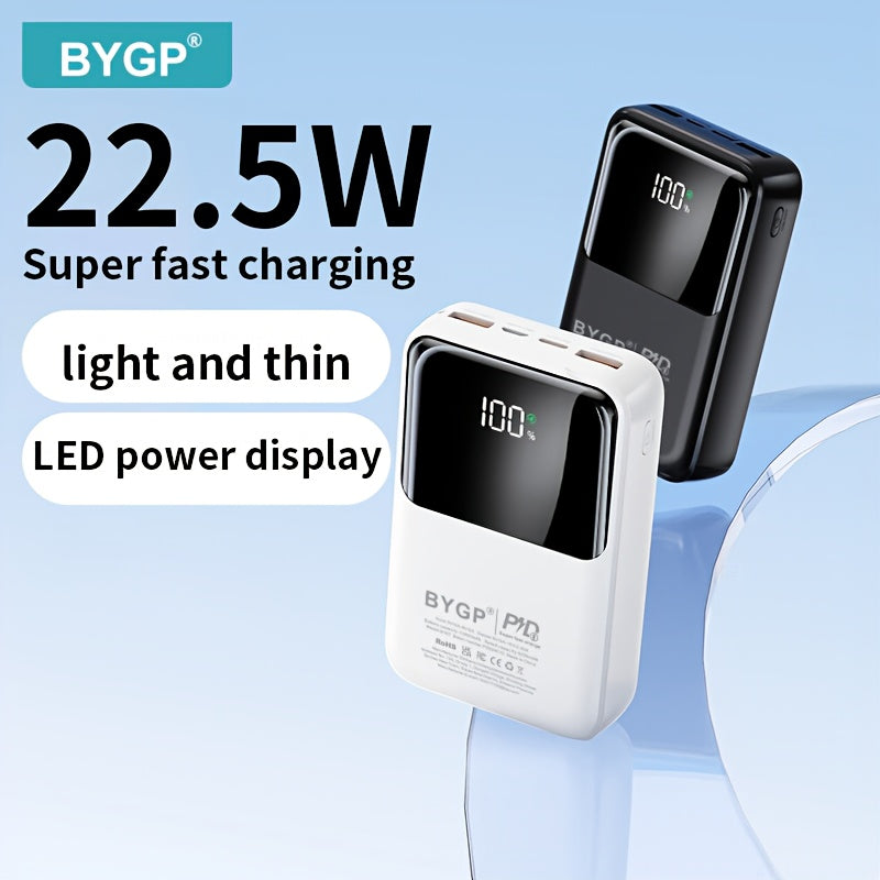 Ultra fast charging mobile power bank 10000mAh/20000mAh - suitable for iPhone PD 20W and Android QC2.0/22.5W, (USB-A/Type-C/mccio) port, LED display screen, outdoor camping emergency backup battery pack