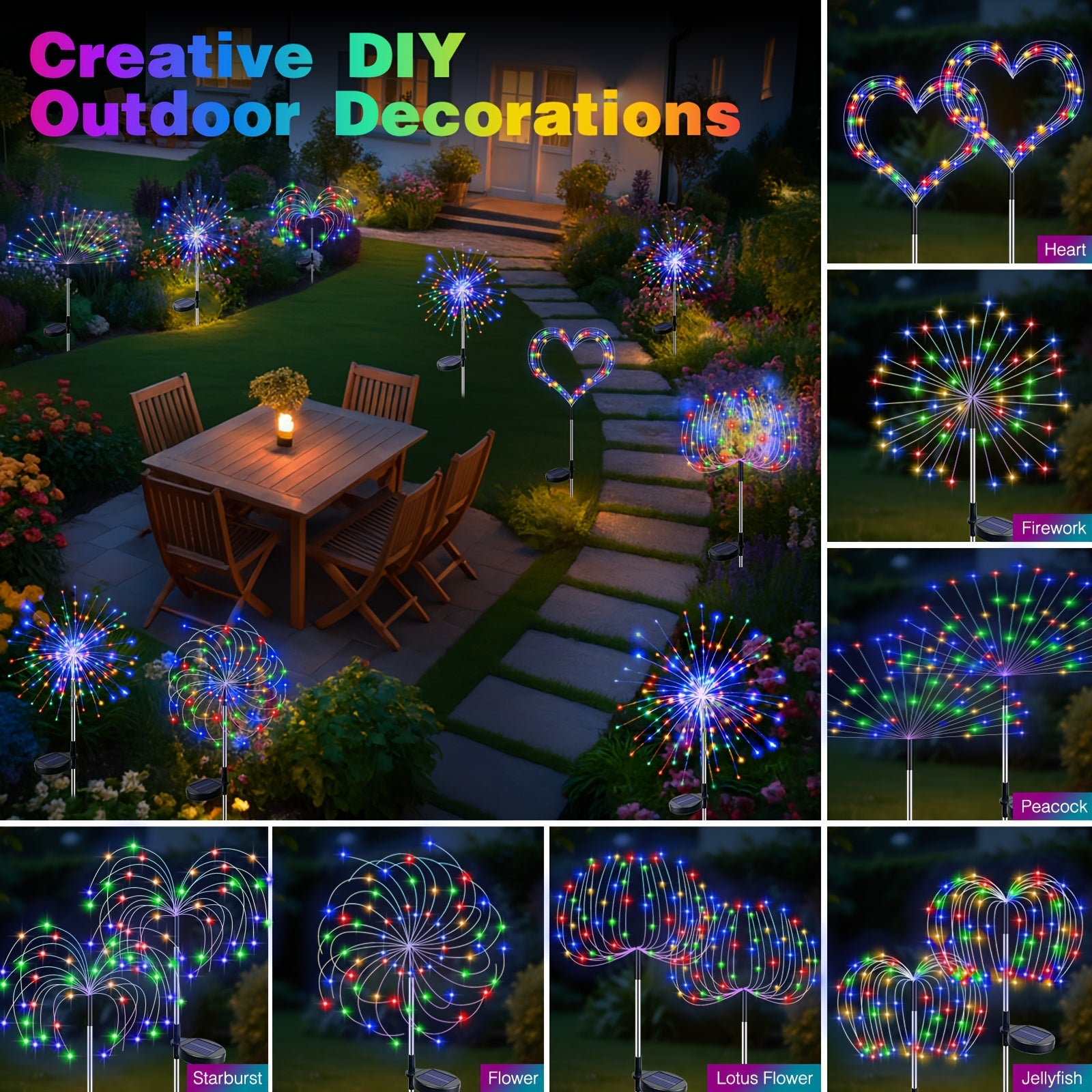2/4/6 Pack Solar Fireworks Light Outdoor Set, Smart Solar Courtyard Light, 8 Adjustable Flicker Modes, Smart Light Sensor, Perfect for RV Camping, Wedding Christmas, Lawn Backyard Party Patio Decoration, IP44