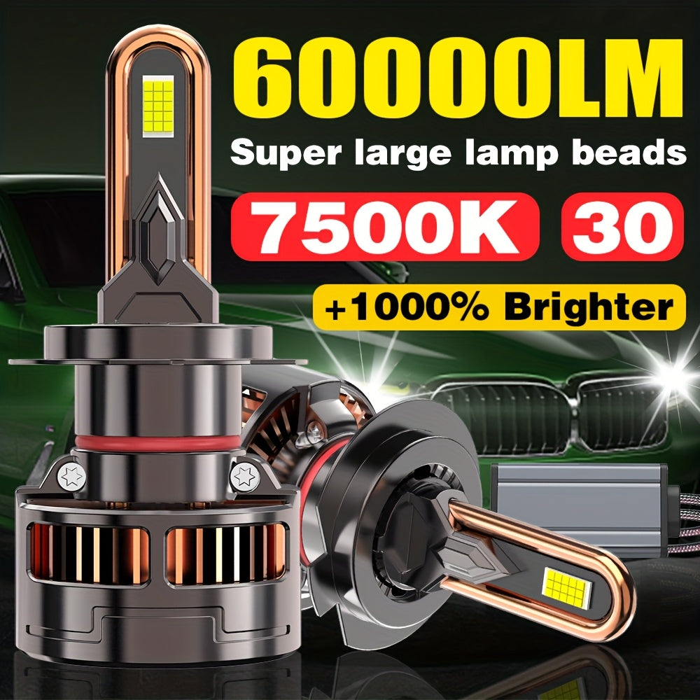 2-Pack H11 LED Headlights for Vehicles, Providing 60000 Lumens Brightness, Compatible with H1, H4, H7 and H11. Features Dual Copper Tube Heat Dissipation, 380W High Power, High/Low Beam Options, 1000% Brighter than Standard Lights