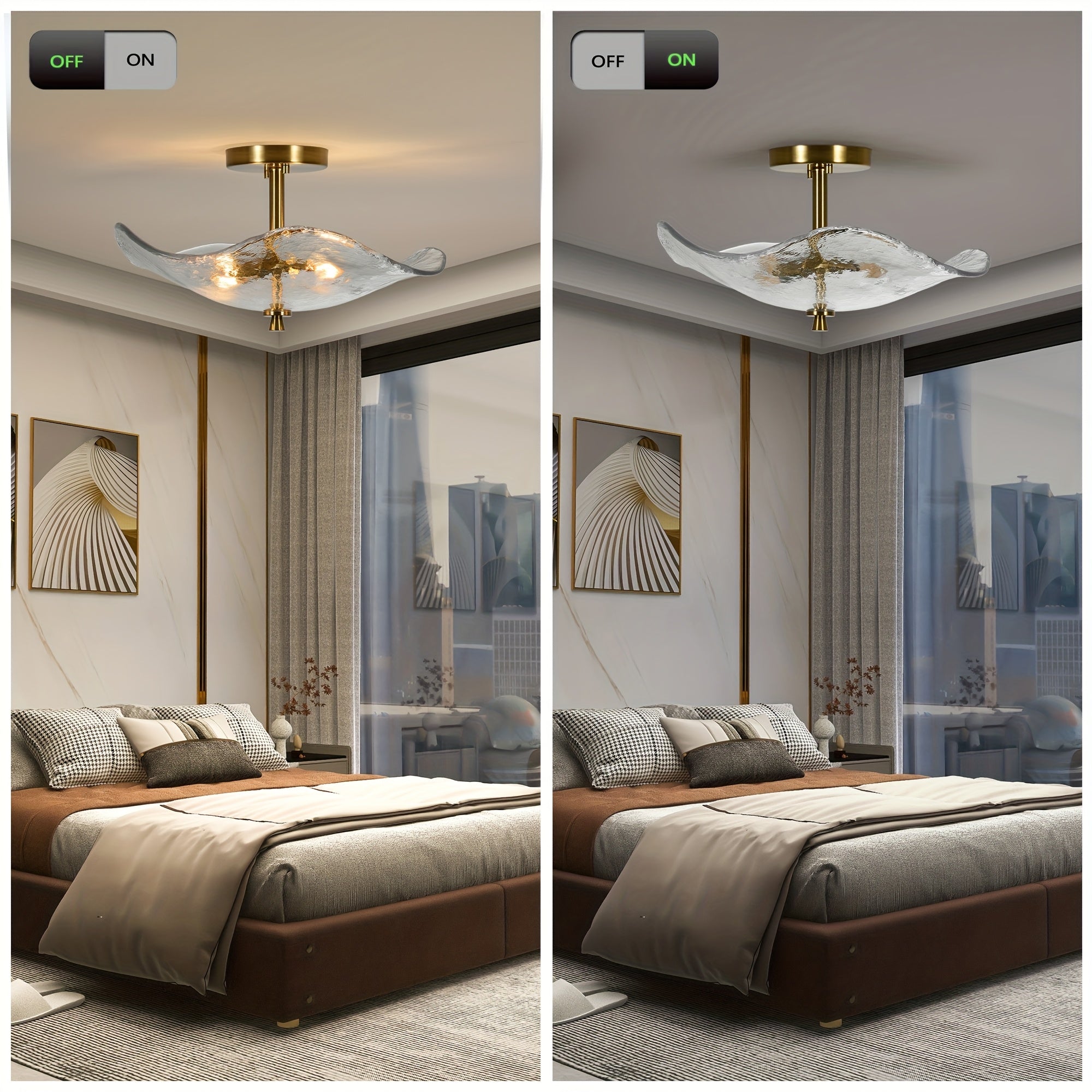 16.5-inch modern semi-flush mount ceiling light (gold), dual-light ceiling light, elegant near-ceiling lighting, with water lily-shaped clear glass lampshade, suitable for bedroom, dining room, entryway and bathroom (E12 base, bulb not included)