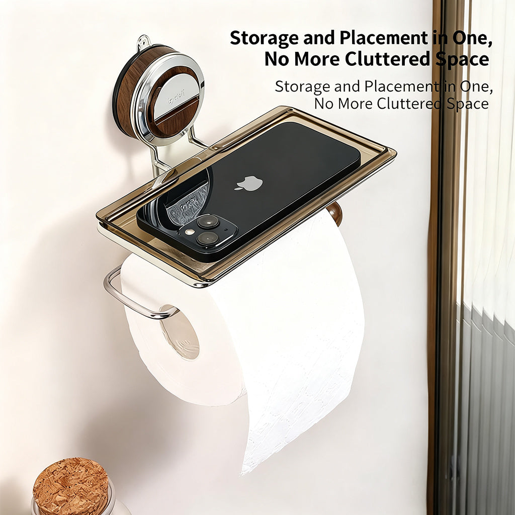 No-Drill Suction Cup Toilet Paper Holder - Wall Mount Tissue Roll Rack, Light Luxury Household Bathroom Storage Shelf