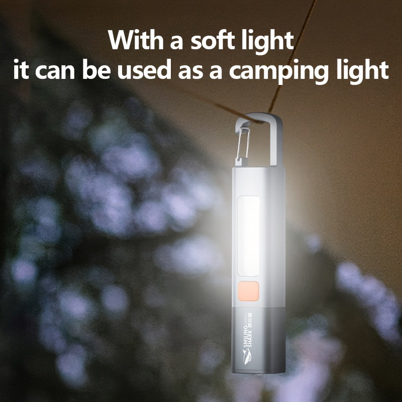 SMILING SHARK SD1023 Portable Flashlight, XPE Super Bright Spotlight - Zoomable COB Side Light, 3 Modes, Type-C Rechargeable, with Hook & Colorful Design, Ideal for Outdoor Camping, Hiking, Adventures & Home Gifts