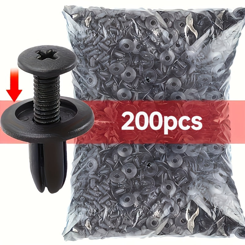 100/200-Piece 6mm/8mm Automotive Plastic Rivet Fasteners – For Door Trim Panel Fixing, Black Simple & Practical Essential Accessories, Fender Bumper Edge Molding Clips, Auto Bumper Rivets, Interior Trim Accessories, Decorative Trim Clips