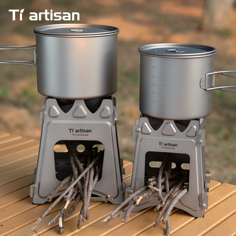 Tiartisan 1-Pack Pure Titanium Camping Stove, Detachable Portable Card Stove, Ultra-Light Multi-Functional Outdoor Survival Camping Stove with Stand (Holds Small Cookware When Assembled), Includes Storage Pouch