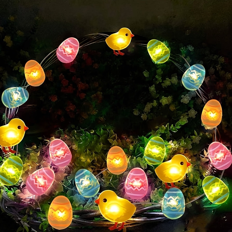 20 LED 小雞和破碎的蛋糕燈串，78 英寸 3D 塑料復活節裝飾公仔燈，電池供電，無插頭，適合房間和臥室節日裝飾