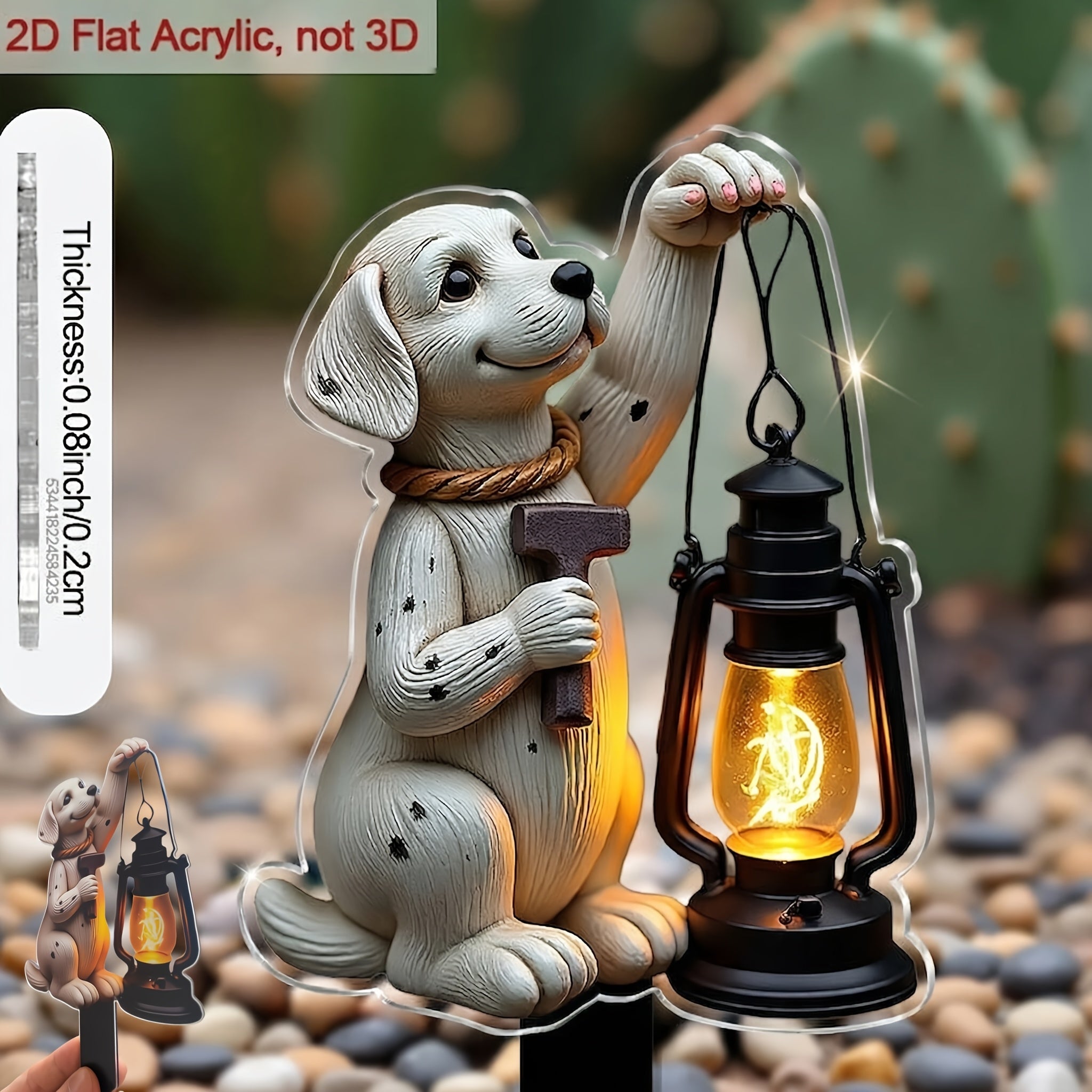 2D Flat Design, [2D Flat] 2D Flat Style, [2D Flat][2D Flat] 2D Flat Shape, 1 Piece Dog-Shaped Garden Sign Stake, with Lantern Sharp Tip for Easy Insertion, Acrylic Material Suitable for Outdoor/Flower Pot Decoration