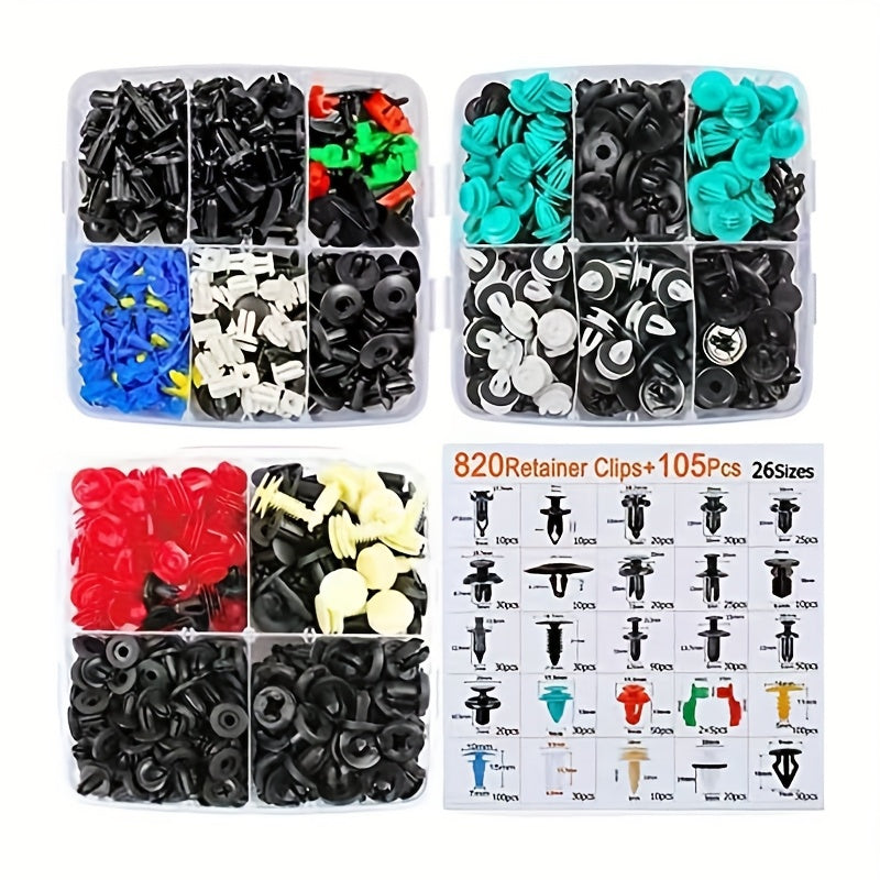 PCS Boxed Retainer Clips Kit for Car Bumper, Door Panel, Fender – 26 Types of Auto Fasteners with Complete Removal Tools