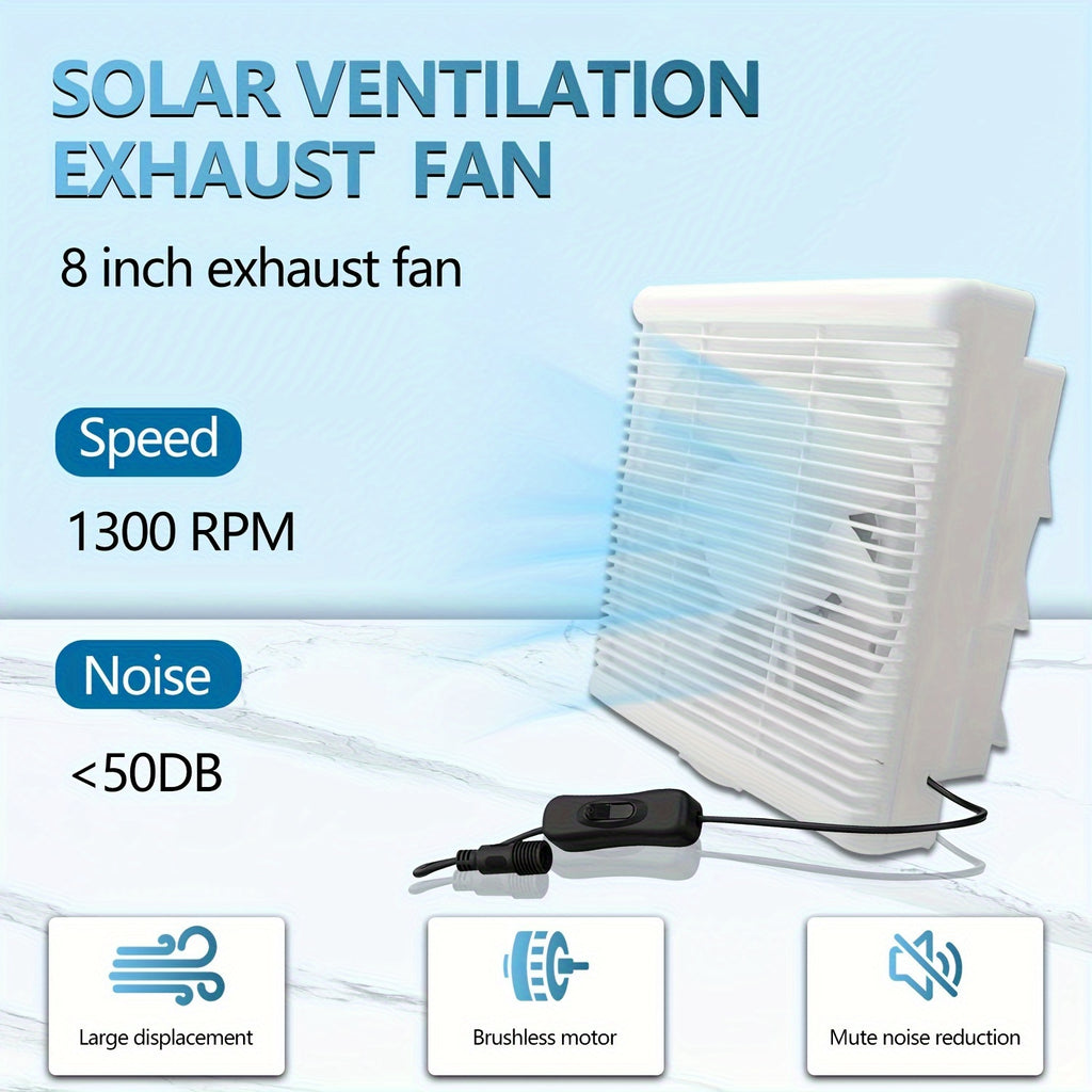 25W Solar Panel Ventilation Fan Set with 4000mAh Battery - 8 Inch High Speed Fan, Designed for Indoor Use, Equipped with Protective Grill and Louvers, Ideal for Ventilation in Greenhouse, Kitchen, Workshop, Shed, Attic and Pet House