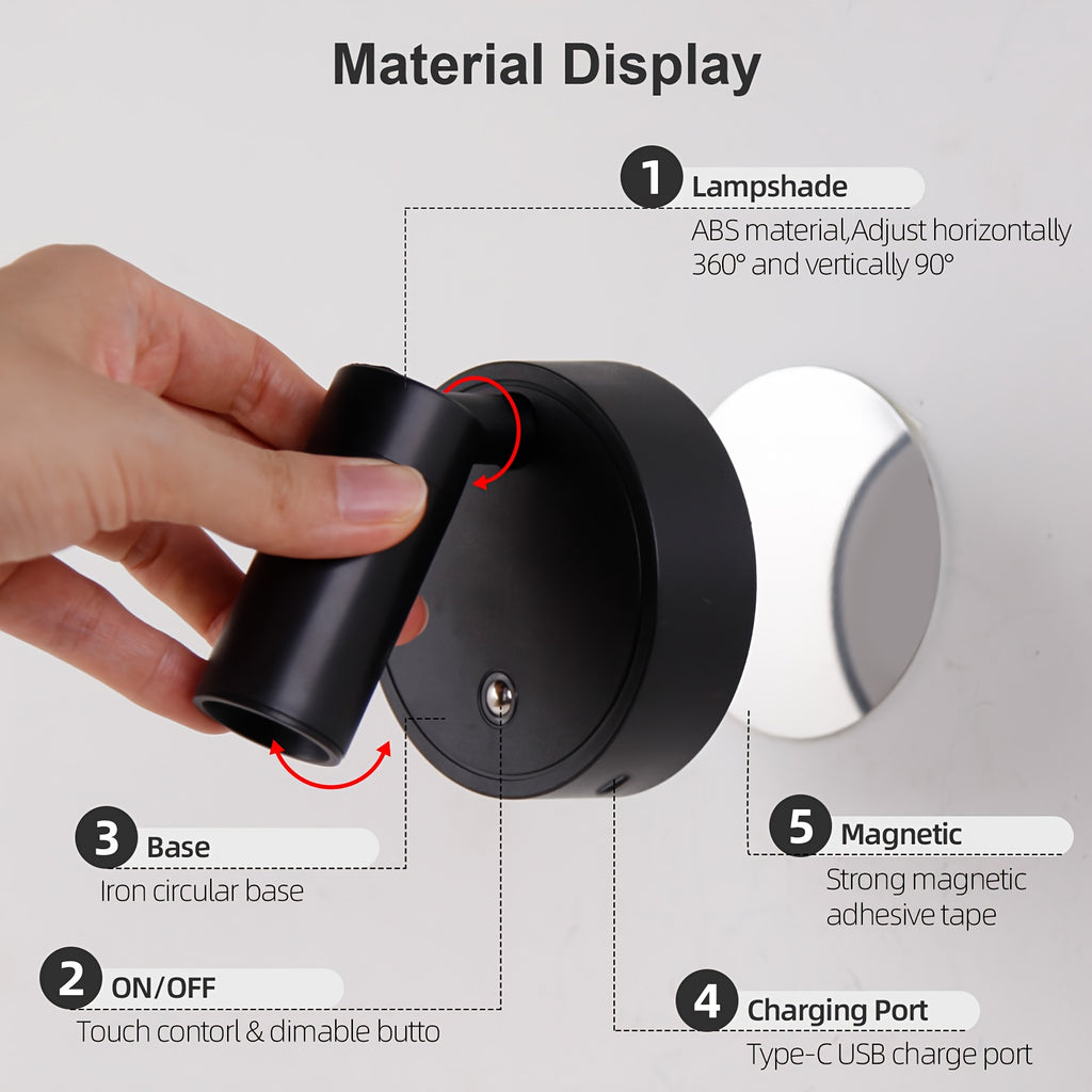 Portable home decorative wall light, magnetic projection light, USB tube light, bedroom wall cleaning light, wall LED light, rechargeable battery, indoor spotlight (3000K/4000K/6000K), dimmable, suitable for plant wall display