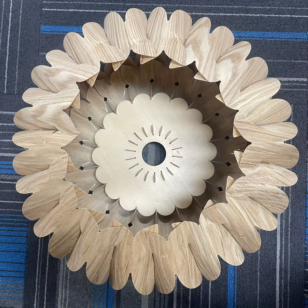 15.75 Inch Wooden Pendant Light, Suitable for Hotel, Bedroom, Dining Room - E27 Bulb Compatible Ceiling Light, Wood/Veneer Material, Elegant Design Fan Compatible Ceiling Mount (Lampshade Only)