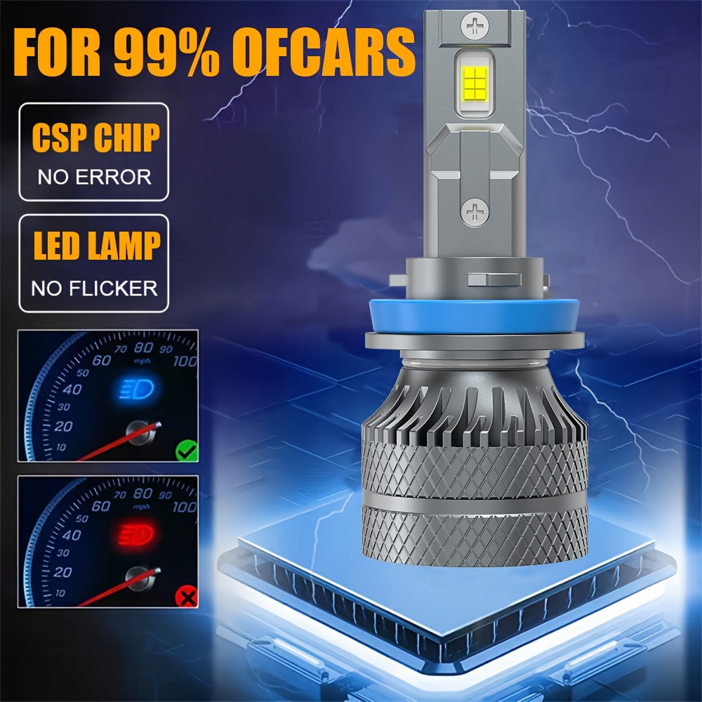 2PCS LED Car Headlights, Compatible with H11/H4/H1/H7, 9005/9006/9012 - 28500LM, Cool White Light, Plug-and-Play System, Built-in & External Driver, No Battery Needed.