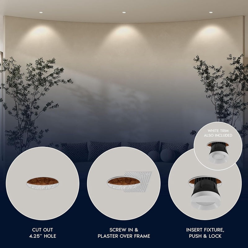 LUXRITE 4-Inch LED Recessed Trimless Downlight, with White Wall Wash Light Trim Replacement, 25W, 2000LM, 2700K - 5000K, 60-Degree Beam Angle, Dimmable, Push-to-Lock, CRI90, Damp IC Rated, ETL White Certified