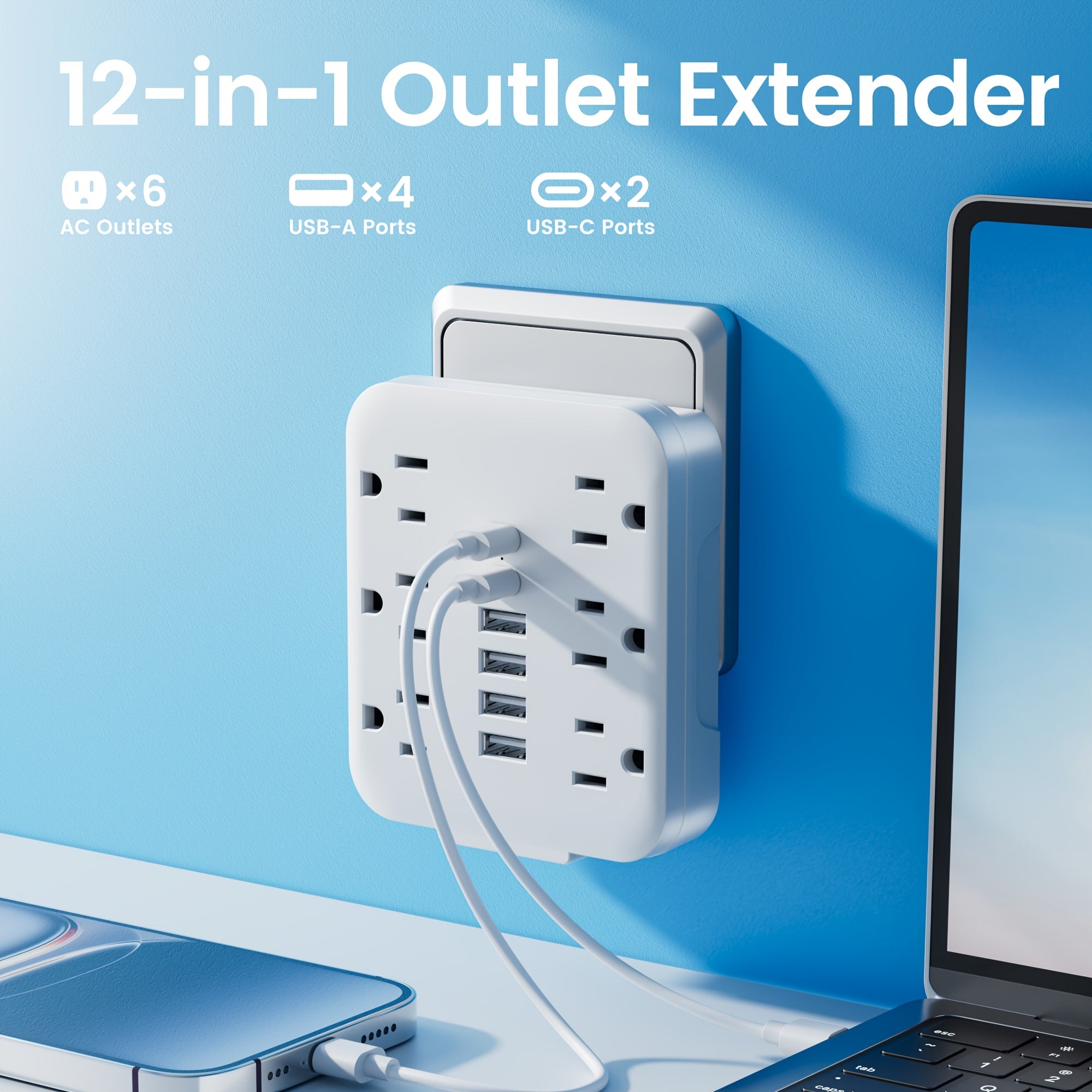 The Mini Power Adapter Comes with 6 AC Outlets, 4 USB Ports And 2 Type-C Ports. It Is Convenient to Carry And Serves As A Multi-socket Wall Extension Outlet. It Is The Perfect Essential Item for Schools, Offices, Travel And Home Use.