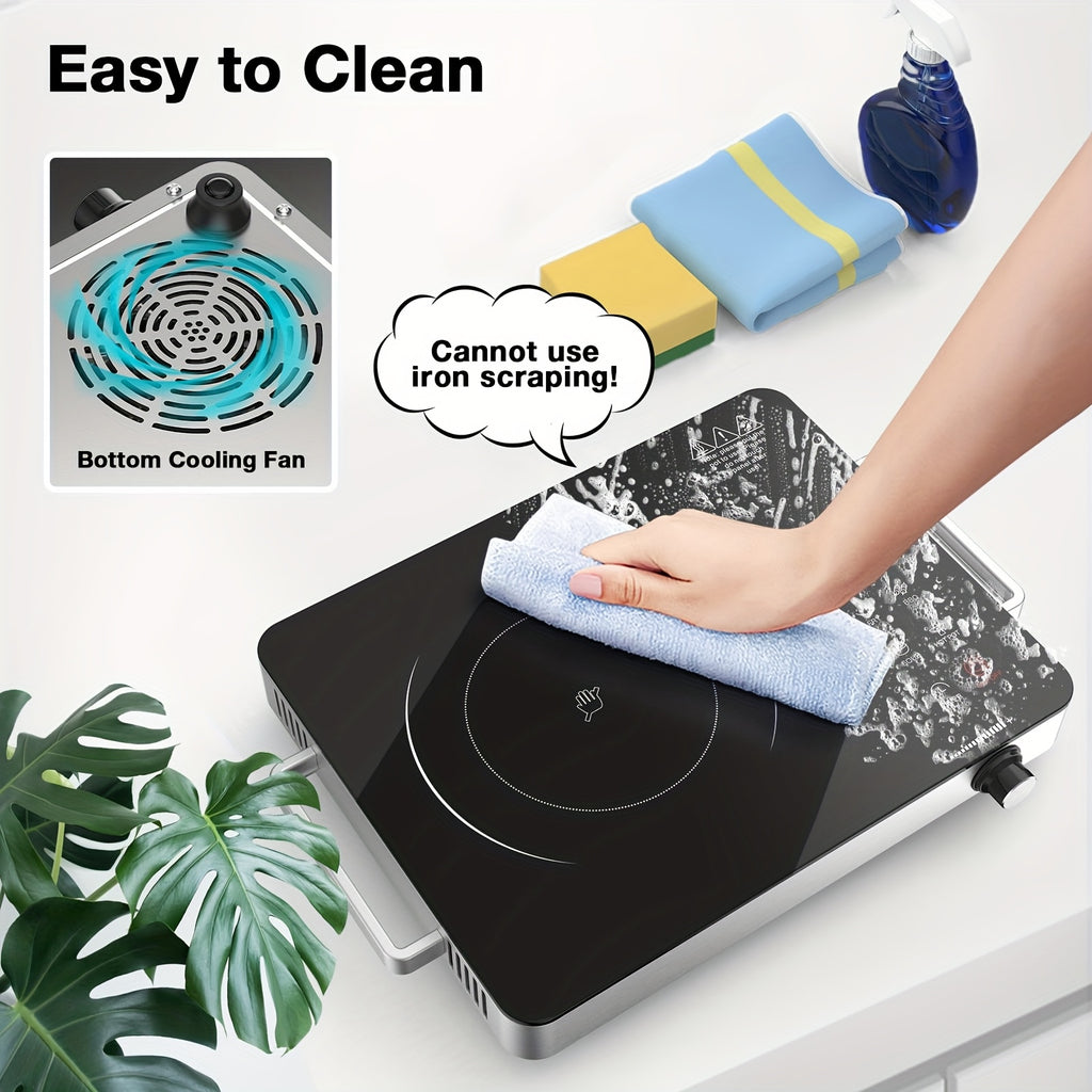 110V Portable Electric Hot Plate, Infrared Heating Plate, Knob Control, Single Burner Countertop Stove with Handle, 3-Hour Timer, Compatible with All Types of Cookware