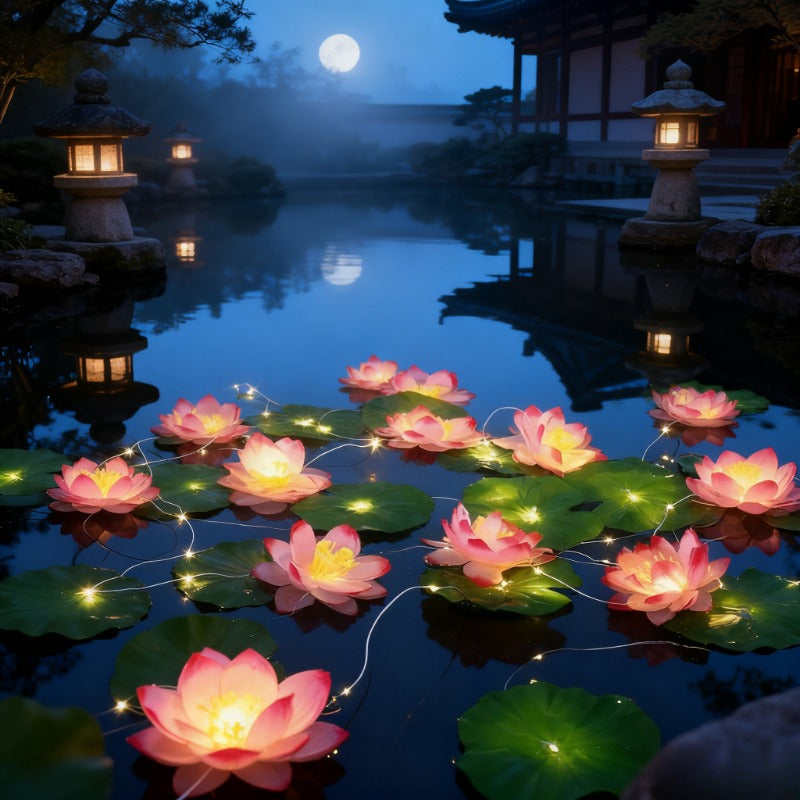 Lotus-Shaped Solar String Light, Outdoor LED Pond Light, Floating Pool and Garden Decoration, IP65 Rating, Valentine's Day and Wedding Holiday Decoration