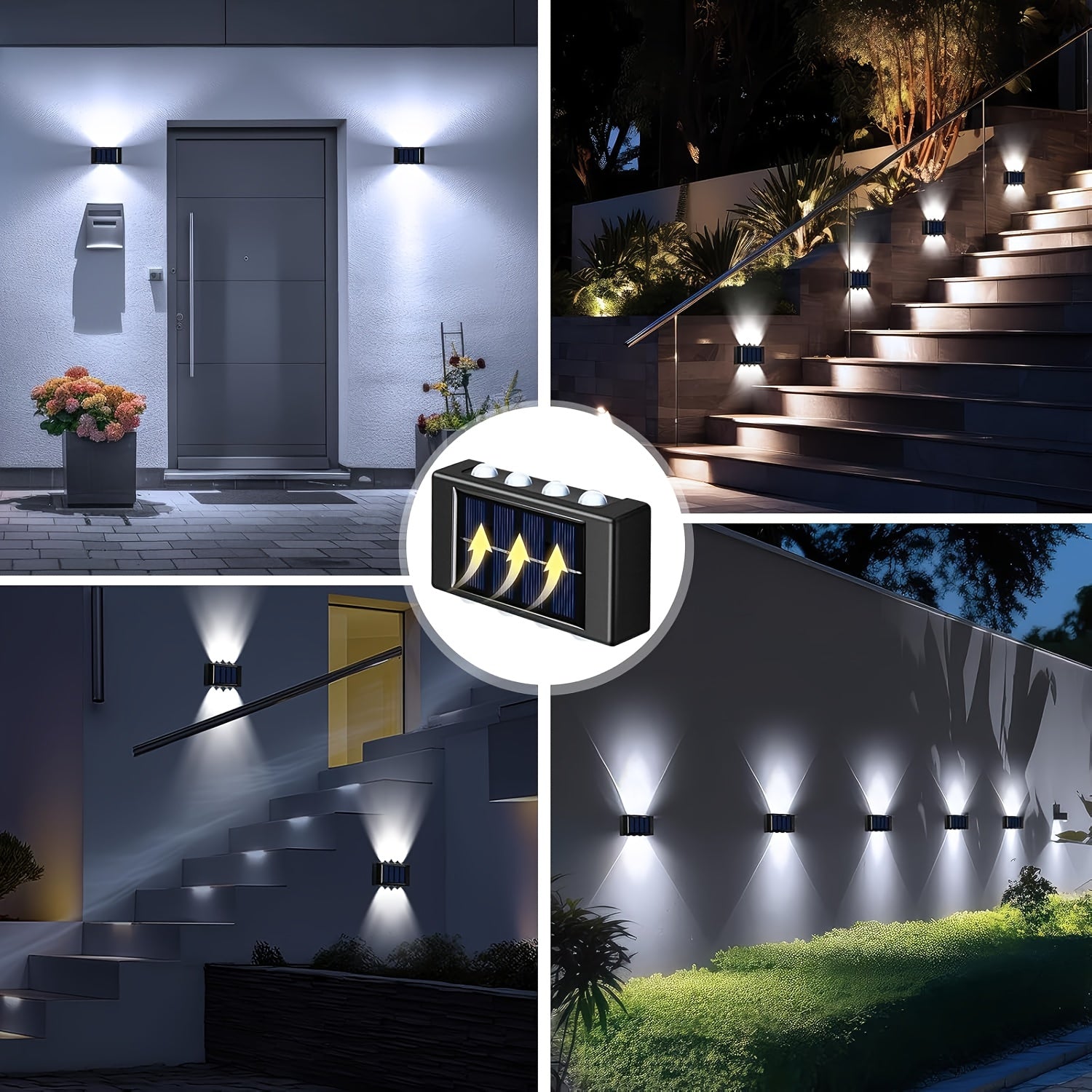 5-Piece Solar Wall Light Set, Dual Up and Down Light Source Design, Equipped with 6 LED Beads, Suitable for Ambient Lighting and Holiday Decoration in Various Scenarios such as Indoor Walls, Hallways, Outdoor Gardens, Villas