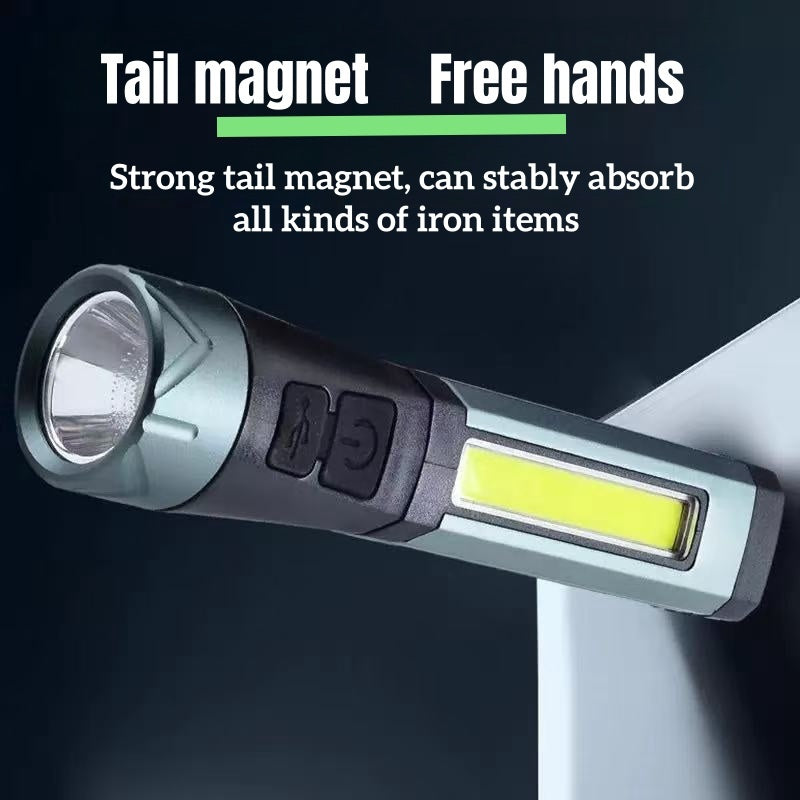 Multifunctional High Strength Flashlight 90° Rotatable Foldable Handheld Work Light Portable Type-C Rechargeable 7 Lighting Modes Magnetic Side COB 18650 Flashlight with 1500mAh Battery Camping Gear Outdoor Lighting