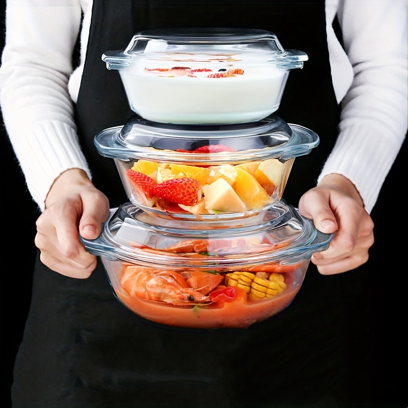 2-Piece Set (Includes 1 Plate & 1 Bowl) Household Transparent Borosilicate Glass Heat-Resistant Crystal Pot with Lid – Microwave-Safe Glass Bowl & Plate for Baking Rice Dishes – Great for Christmas, Valentine‘s Day, Halloween, Easter