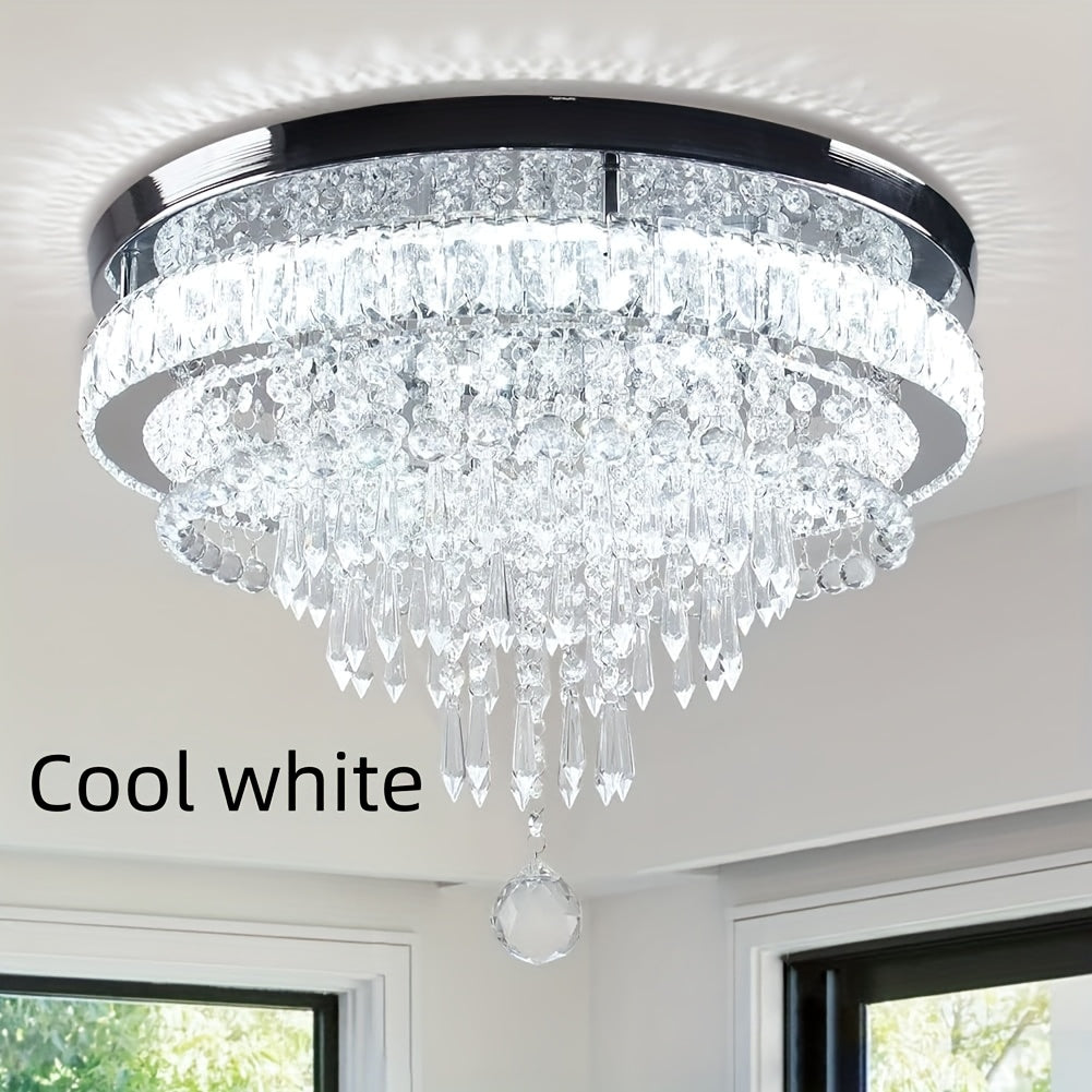 19.7-Inch Crystal Chandelier Crystal Ceiling Light LED Recessed Light Modern Pendant Light Suitable for Living Room Bedroom Dining Room (Cool White), Bedroom Chandelier, Fashion Chandelier, Elegant Chandelier