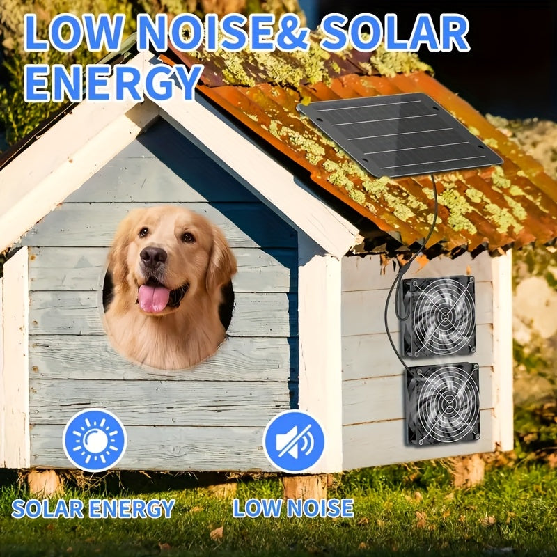 10W Portable Solar Panel with Two Cooling Fans, Intake or Exhaust Fan, Outdoor Ventilation Equipment for Pet Houses, Chicken Coops, Garages, Camping Windows, Dog Houses, Sheds and Outdoor Spaces (No Battery Needed)