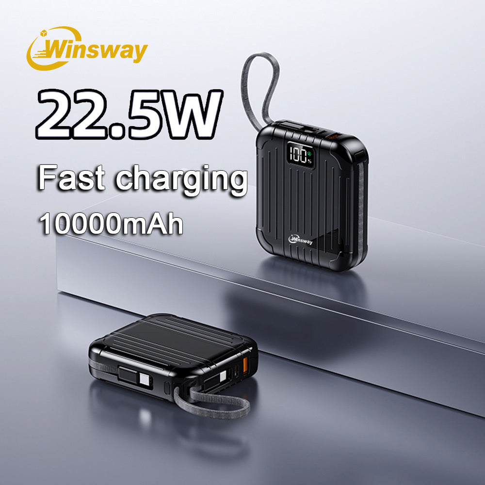 文思威2.9英寸迷你便攜充電寶-10000mAh，22.5W快充，配備2合1掛繩線，Type-C雙向快充，LED高畫質顯示屏，便攜登機，相容多種手機型號