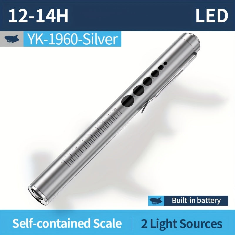 SMILING SHARK YK1960 LED Flashlight Mini Pen Style High Light White & Yellow Dual Light Source Type-C Charging Aluminum Alloy Body Pocket Clip Portable for Dental Ophthalmic Examination