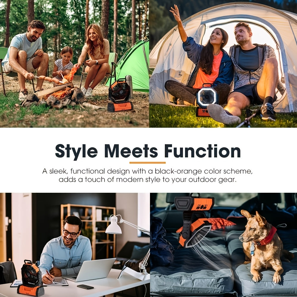 3-in-1 Rechargeable Fan with Charging Lighting and Fan Function, Battery Powered Camping Fan, Portable LED Lantern Camping Fan, 4 Speed Rotatable Rechargeable Fan for Tent, BBQ and Travel Use