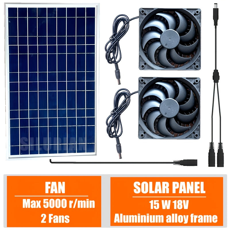 Solar Fan Ventilation Set, Outdoor Air Circulation Exhaust System for Courtyard, Flower Shed, Chicken Coop, Greenhouse, Cabin, Pet House and Window Use