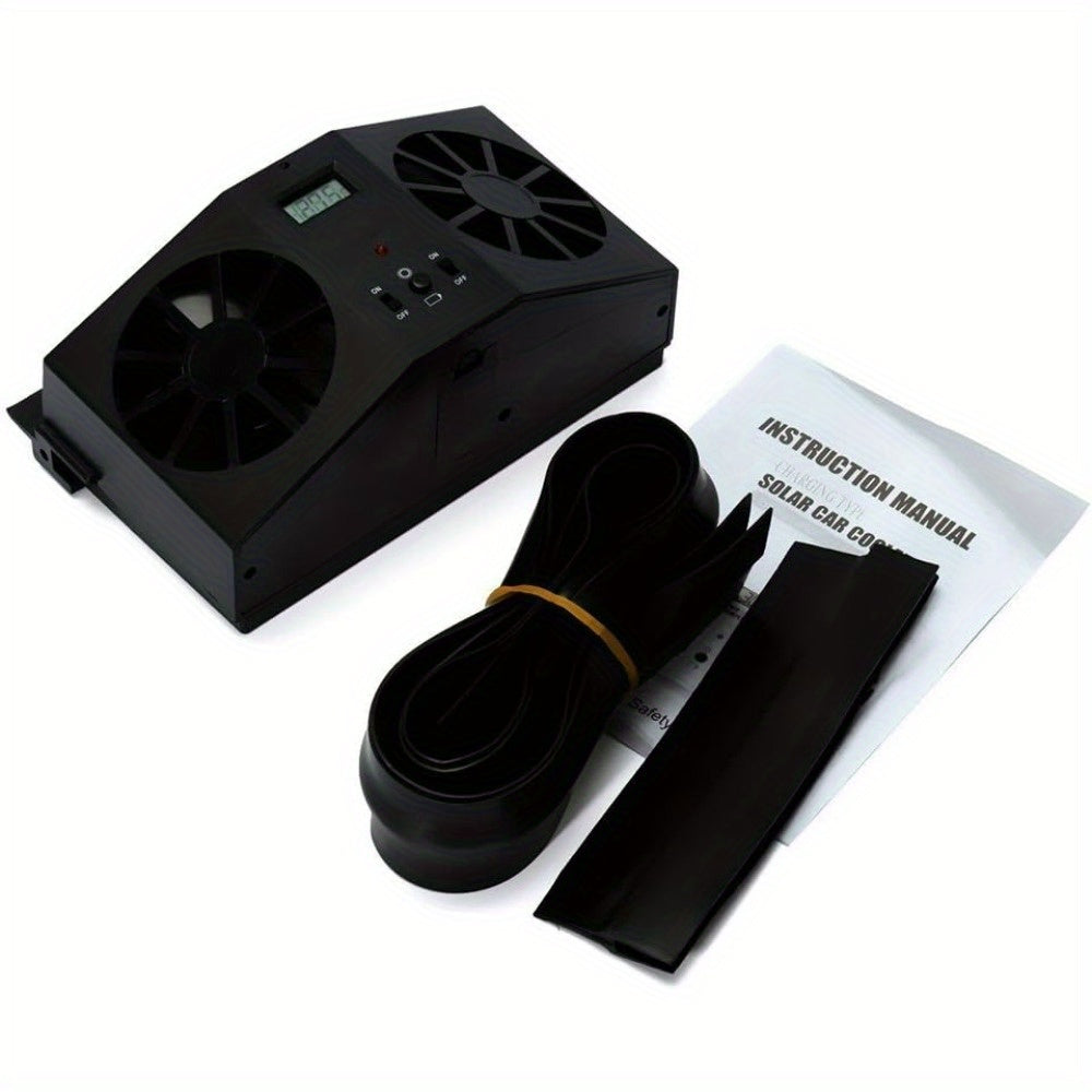 Solar Powered Universal Car Window Fan, Odor Eliminator (Black)