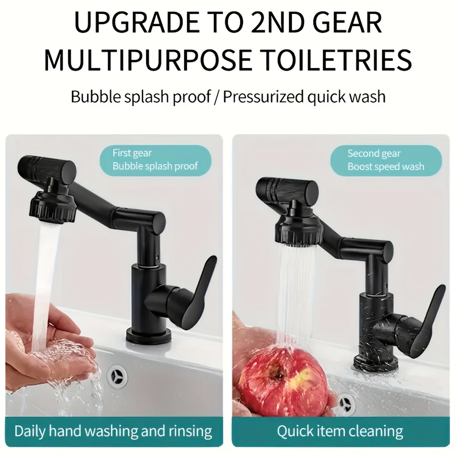 1pc Modern Matte Black Stainless Steel Faucet - 360° Swivel Dual-Mode Spray, Single Hole Mount, for Bathroom & Kitchen Sink, Ceramic Cartridge, Robotic Arm Faucet, Bathroom Basin Mixer
