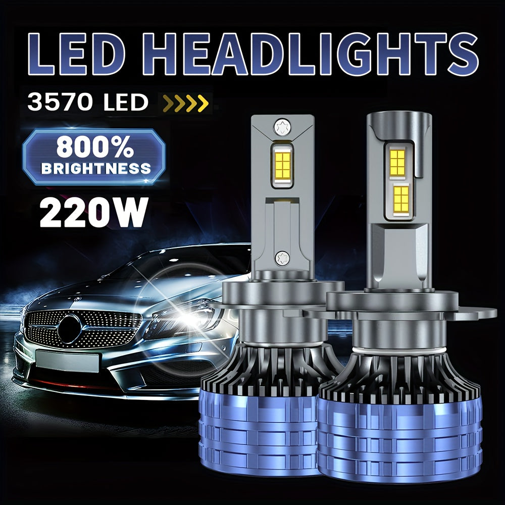 2-Pack H7 H4 H11 LED Headlights 220W High Power Canbus H1 H8 H9 9005 HB3 9006 HB4 9012 HIR2 9007 HB5 9008 H13 Turbo Light 6000K Car Light, No Battery Included