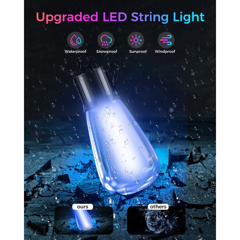 60/120 英尺变色户外串灯 - 可调光 LED RGB 庭院灯，含防摔爱迪生灯泡，适用于庭院、凉亭、派对、婚礼、节日场景