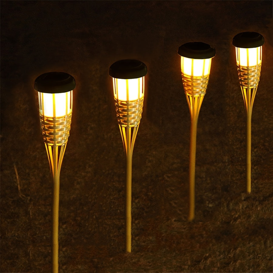 Solar Bamboo Craft Lawn Light, Warm Cozy Light, Flickering Flame Effect, Outdoor Lighting, Bamboo Ground Insert Torch Light, for Courtyard, Garden Path, Landscape Decoration
