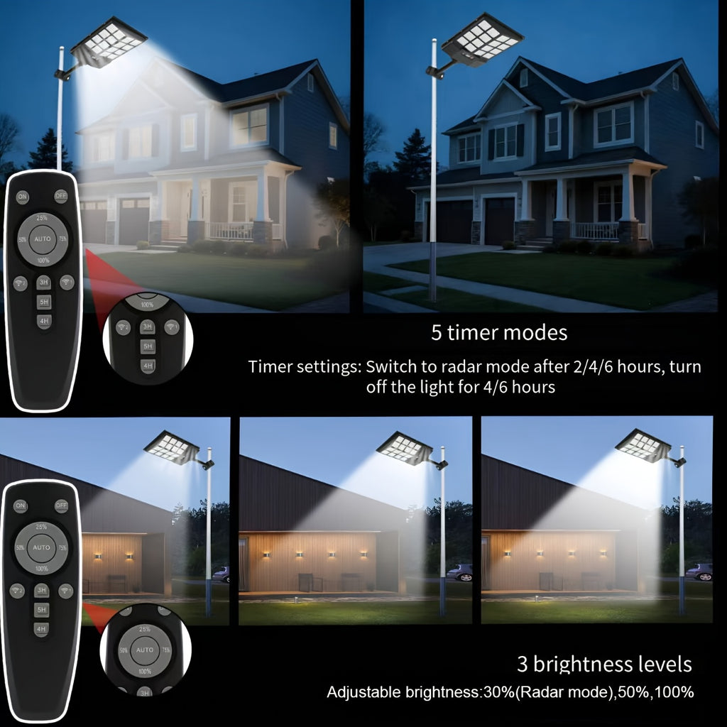 Solar Outdoor Street Light, Solar Floodlight with Motion Sensor and Remote Control, Solar Floodlight for Garden, Courtyard, Pathway, Parking Lot