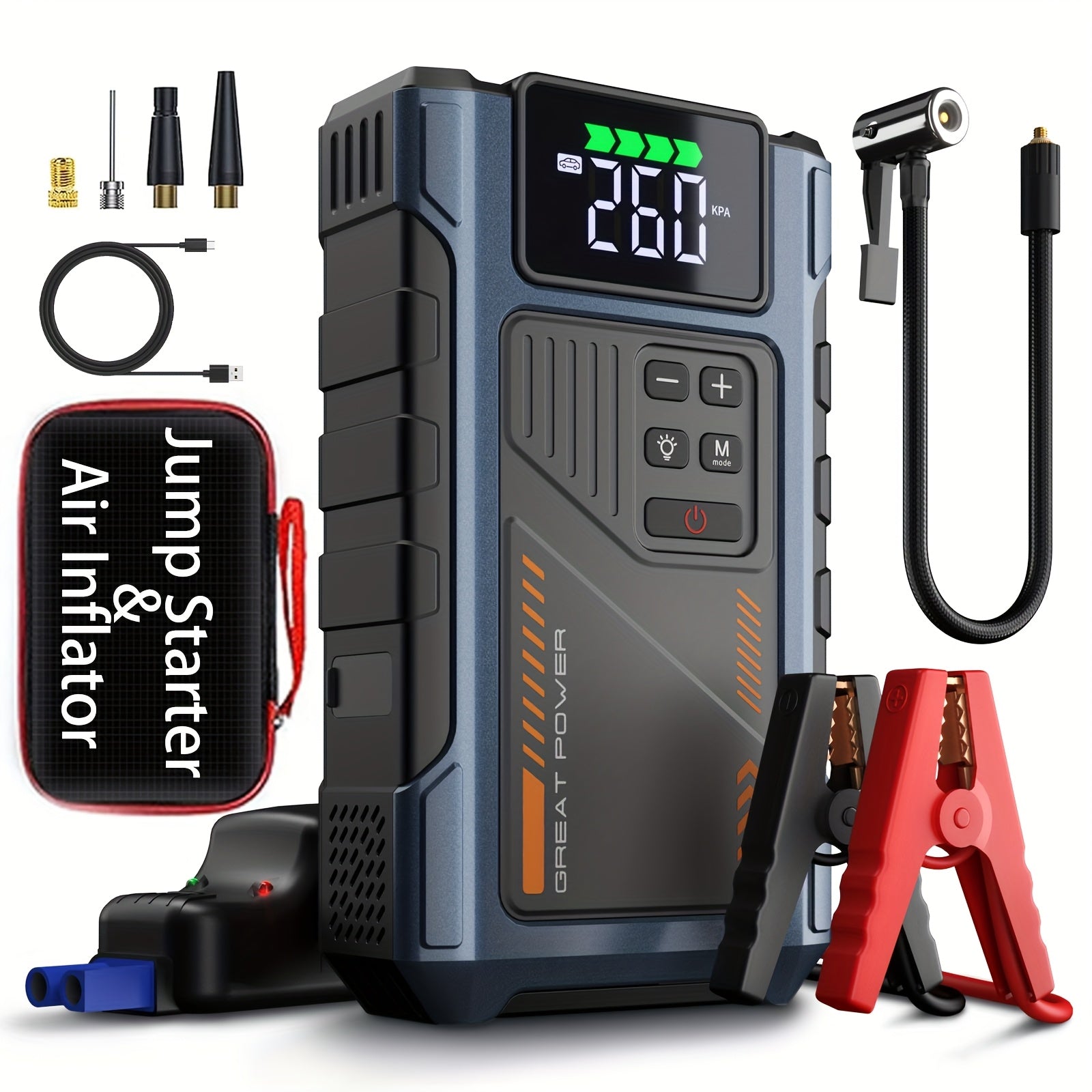 New Car Jump Starter with Air Compressor, Portable Battery Jumper, 6000A Peak Emergency Jump Starter, 150PSI Digital Tire Inflator, Portable Starter 12V (Fit for 2.11 Gal Gas / 1.72 Gal Diesel), Quickly Jump Start Your Vehicle