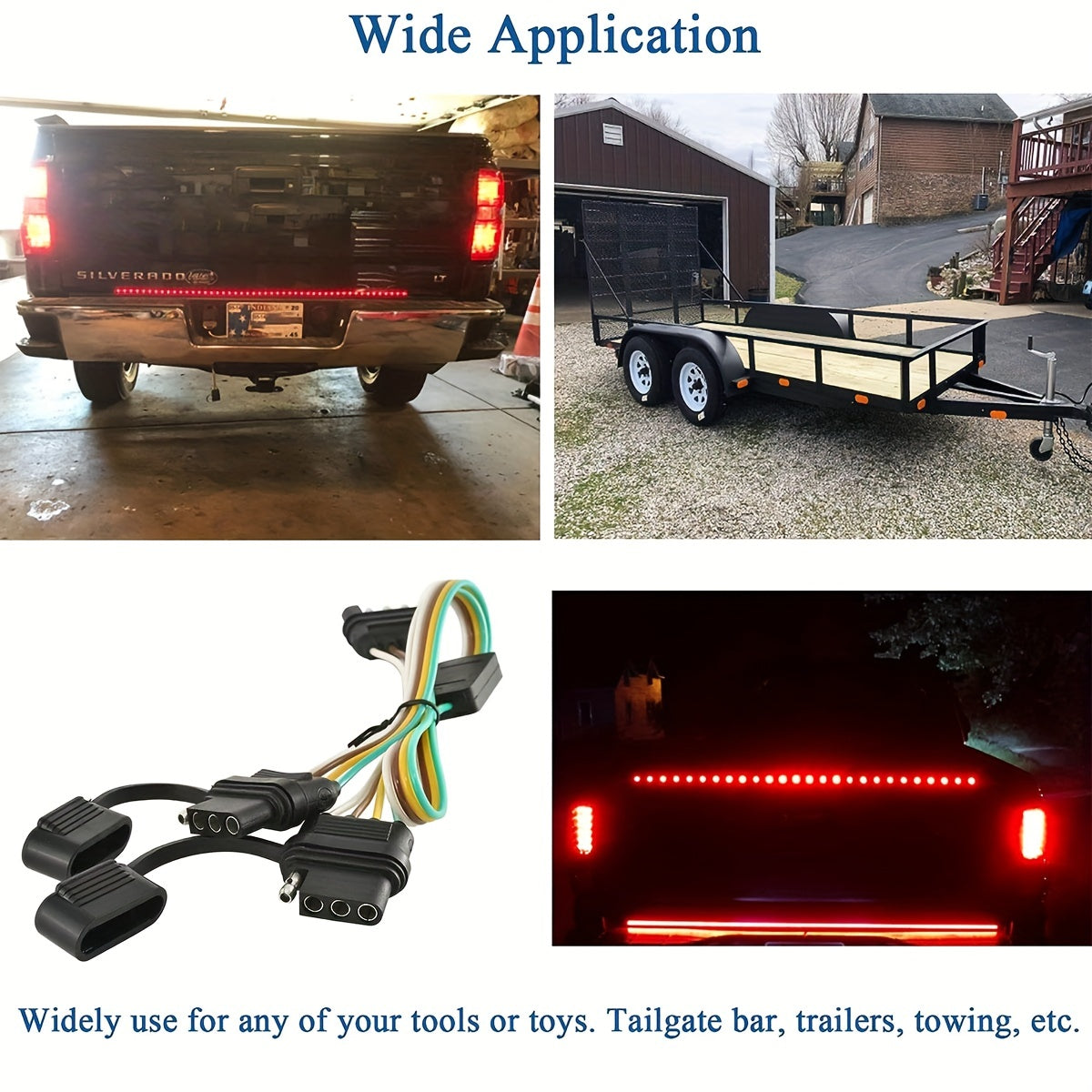 4-Pin Flat Y-Splitter Plug Adapter, 17.5-Inch Trailer Extension Wiring Harness Plug, for LED Tailgate Light Bar and Trailer Lights, US Standard