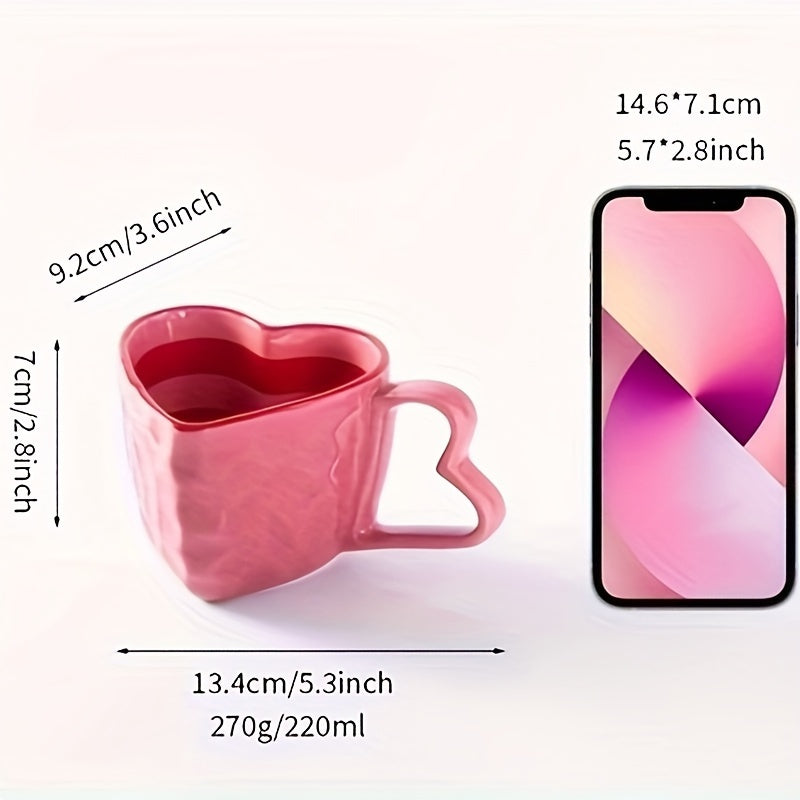 1 Red Heart-Shaped Ceramic Mug, Creative & Cute Coffee Cup, Suitable for Home & Office Use