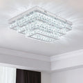 Modern Crystal LED Ceiling Light 20-Inch Rectangular Recessed Pendant Light Stainless Steel 3-Layer Ceiling Light Suitable for Living Room and Dining Room (6500K Cool White Light)